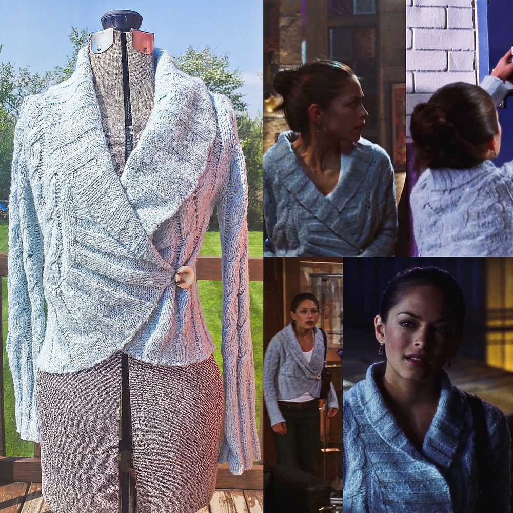 ASO Lana Lang On Smallville || Vintage Blue Wrap Cardigan with Button Detail